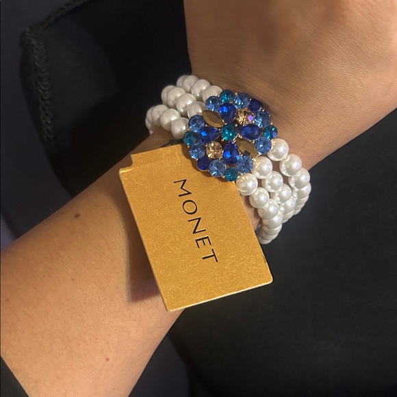 Monet Jewelry - Monet Pearl and Sapphire Bracelet